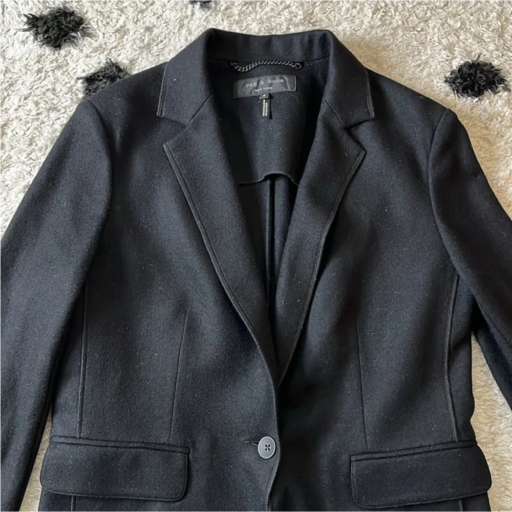Rag & Bone Size 4 stylish and edgy 100 % wool black one button up blazer - Picture 5 of 12